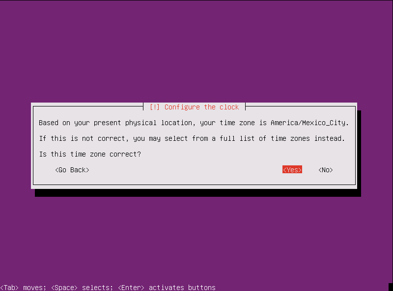 Instalación Ubuntu Server - reloj